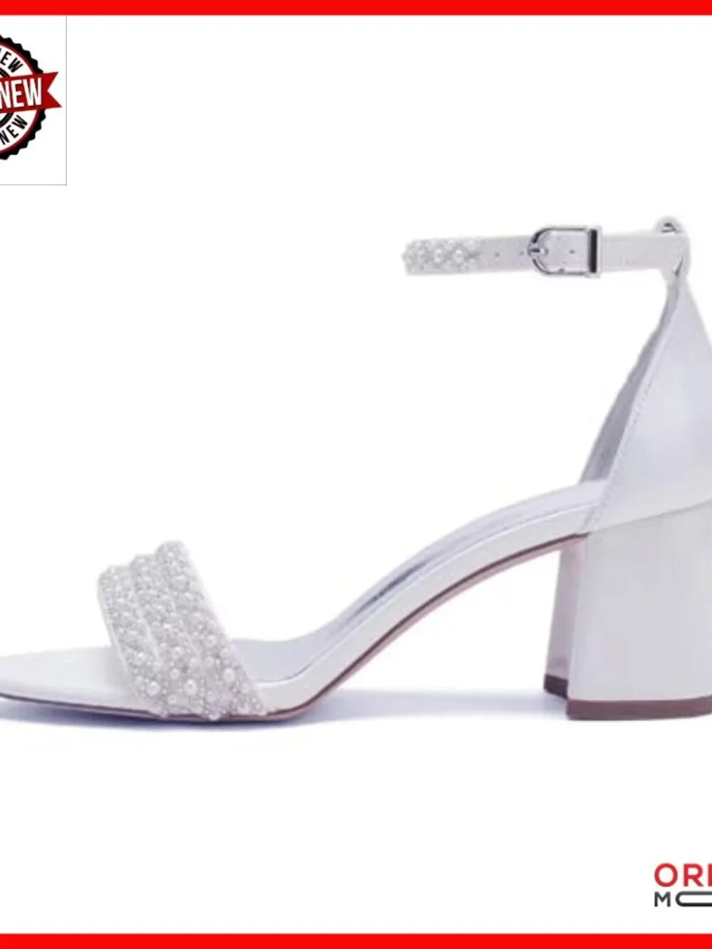 Pearl Block Heel Sandals Open Toe Ankle Strap Wedding Party Shoes